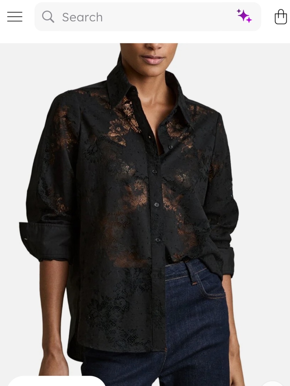 NWT $240 Reiss Black Sheer Floral Lace Button-Down Shirt size 4 NEW